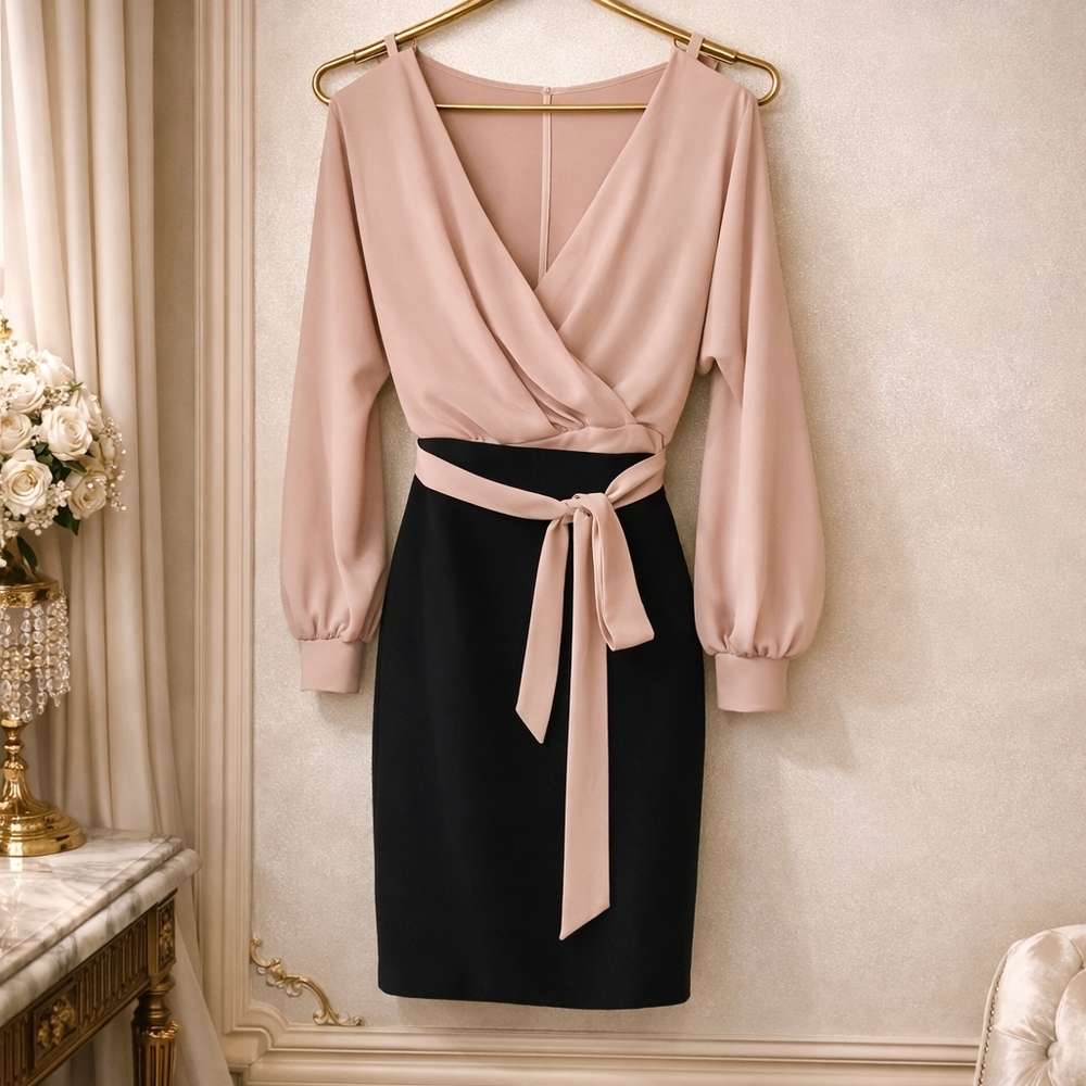 Elegant Two-Tone Wrap Dress